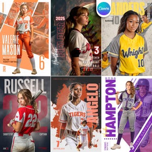 7 Softball Canva Templates | Senior Sports Posters, Softball Banners, Memory Mates, Homecoming Poster, Gifts | Custom Softball Background