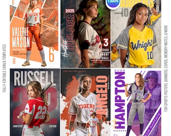 7 modelli Canva per softball / Poster sportivi per anziani, striscioni per softball, compagni di memoria, poster per il ritorno a casa, regali / sfondo personalizzato per softball