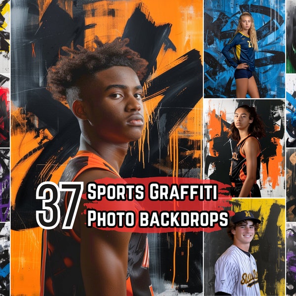 37 Urban Graffiti Backdrops for Sports & Senior Portrait Photography | Digital Background, Athlete Sports Banner, Paint Photo Backdrop, PNG