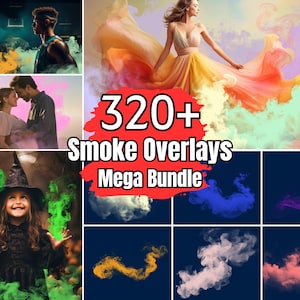 320+ Smoke Overlays Photography Bundle | Colored Smoke Bomb Effect | Canva & Photoshop Compatible PNG Overlay | Digital Fog Smoke Texture