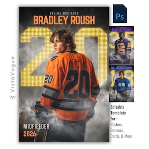 Hockey Photoshop Template | Custom Sports Poster, Hockey Banner, Memory Mate & Player Card | Hockey Background for Sports Photography