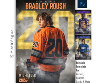 Photoshop de hockey sur glace | Poster de sport, bannière de hockey, carte souvenir et carte de joueur personnalisées | Arrière-plan de hockey pour la photographie de sport
