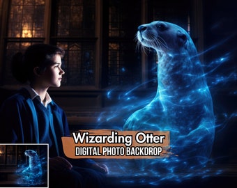 Otter Patronus Digitaler Hintergrund | Magischer digitaler Fotohintergrund für bezaubernde Zaubererfotografie & Kostümfotoshootings