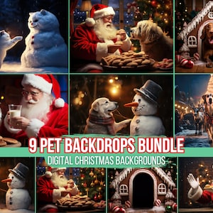9 Holiday Pet Digital Backgrounds & Christmas Overlays for Pet Portraits | Digital Backdrop PNG | Perfect for Dog + Cat Photos | Photo Props