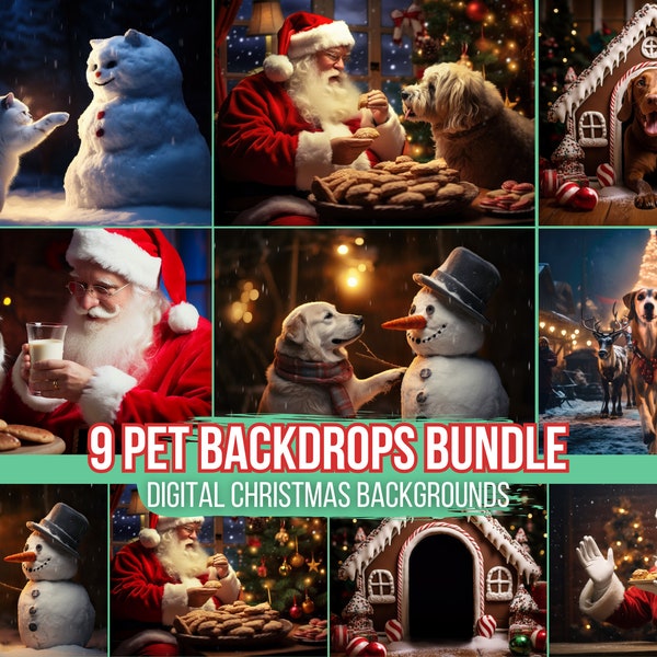 9 Holiday Pet Digital Backgrounds & Christmas Overlays for Pet Portraits | Digital Backdrop PNG | Perfect for Dog + Cat Photos | Photo Props