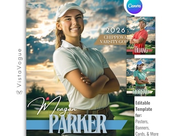 Golfer Poster Template | Editable in Canva | Golf Background Custom Sports Poster, Banners, Sports Photography, & Senior Memory Mate
