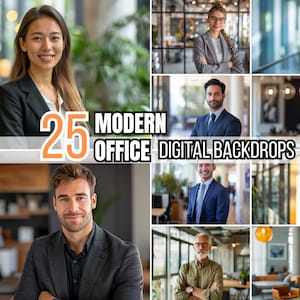 Modern Office Digital Backdrops for Professional Headshots & Business Portraits Zoom Background Overlay with Soft Focus, Elegant Design image 1