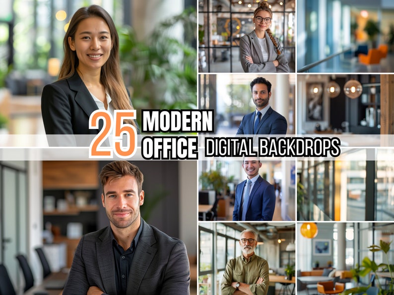 Modern Office Digital Backdrops for Professional Headshots & Business Portraits Zoom Background Overlay with Soft Focus, Elegant Design image 1