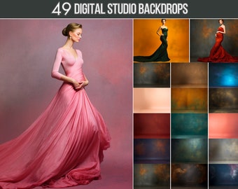 Può includere: Una collezione di 49 sfondi digitali per studio. Gli sfondi sono di vari colori e texture, tra cui rosa, arancione, blu, verde e marrone. Gli sfondi sono perfetti per fotografi e videografi che desiderano creare immagini e video dall'aspetto professionale.