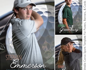 Golf Poster & Banner Canva Template | Golf Backdrop For Custom Sports Poster, Senior Banner, Cards, and Memory Mate | Non-Photoshop Template