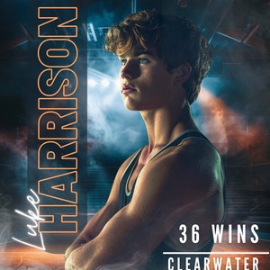 May include: A promotional poster for Luke Harrison, a wrestler. The poster features a portrait of Harrison, with the text "2024" and "Luke Harrison" in an orange font. The poster also includes the text "36 Wins" and "Clearwater Wrestling".