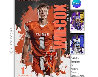 Football Poster Template | Editable in Canva | Background for Football Card, Banner, Senior Poster, Memory Mate & Custom Sports Designs