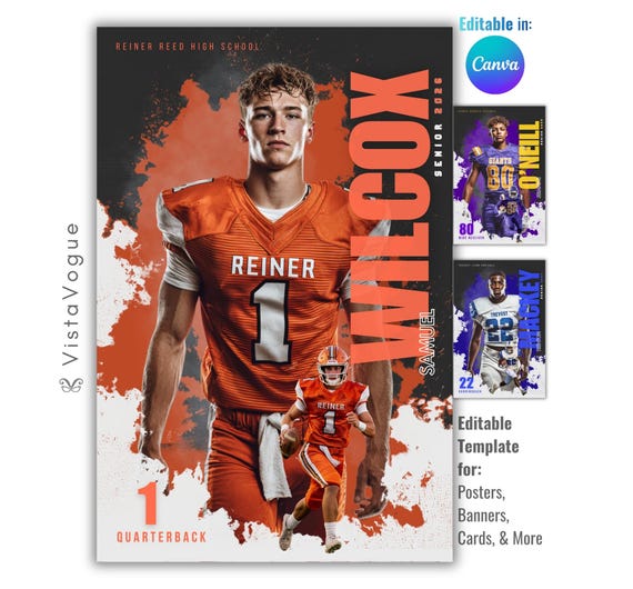 Football Poster Canva Template | Editable Background for Player Card, Banner, Senior Night, Memory Mate, & Custom Sports Designs