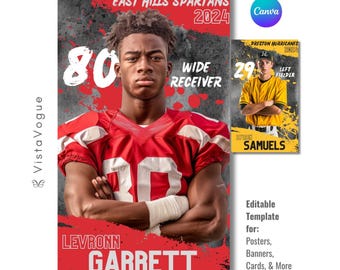 Template For Senior Banner & Sports Poster | Editable in Canva | Digital Sports Background For Basketball, Baseball, Football, Soccer