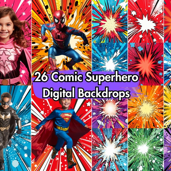 26 Comic Superhero Backdrops | Comicbook Digital Backdrops | For Portrait Photography Backgrounds | Pop Art Wallpaper | Comics Background