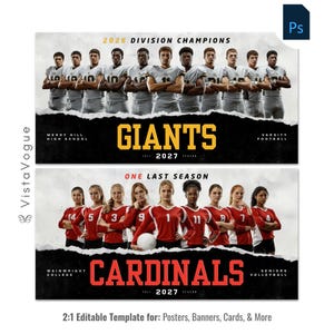 Photoshop-mall för sportlag | Alla sporter | Banderoller, affischer, kort, matchdag, seniorkväll, minneskompisar | Digital bakgrund för fotografering