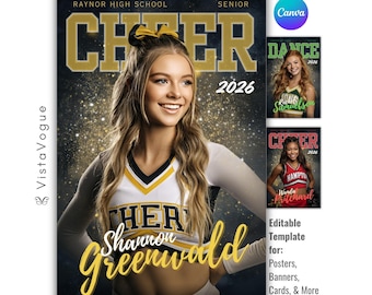 Cheerleading Poster Canva Template | Editable Dance Poster, Cheer Banner, Memory Mate, Senior Night | Digital Background