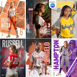 7 Softball Poster Templates | Editable in Canva | Senior Night Sports, Softball Banners, Memory Mates, Gifts | Custom Backgrounds