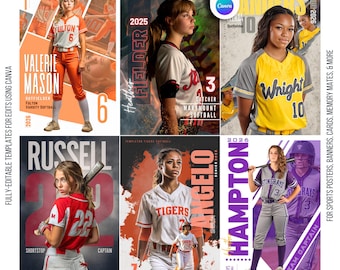 7 Softball Poster Canva Templates | Editable for Senior Night, Softball Banners, Sports Cards, Memory Mates, Gifts | Custom Backgrounds