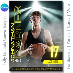 Plantilla de póster de baloncesto para Canva / Fondo digital para póster deportivo senior / Para pósteres, pancartas, tarjetas y recuerdos de baloncesto personalizados
