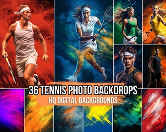 36 Tennis Photo Backgrounds & Digital Sports Backdrops | Digital Photography Backdrop | Editable Sports Themed Picture Backgrounds | PNG