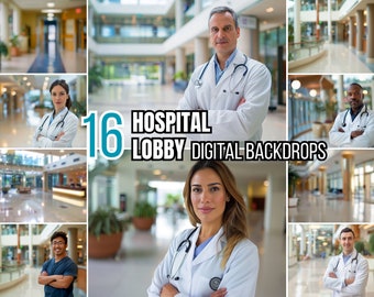 16 Modern Hospital Lobby Digital Backdrops for Business Headshots & Doctor Portrait | Soft Blur Background | Resume Photo | Branding Overlay