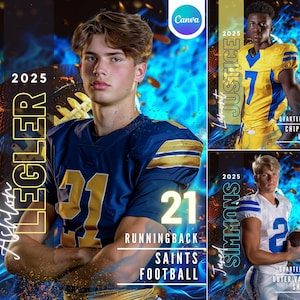 Modelo Canva de Futebol de Fogo Azul | Fundo Digital de Futebol, Cartaz de Esportes Sênior, Cartaz Personalizado, Fundo de Banner Esportivo, Cartão Esportivo