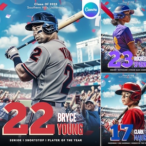 Modello di poster di baseball e softball Canva / Poster sportivo personalizzato, biglietto, striscione per anziani, stile poster di film, sfondo di baseball, Memory Mate