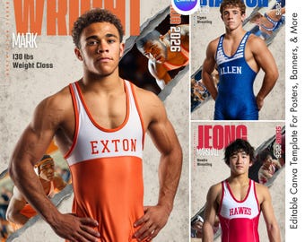 Wrestling Canva Template for Custom Posters, Senior Banners, Wrestler Cards & Sports Memory Mate Photos | Personalized Wrestling Background