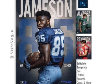 Football Photoshop Template | Player Cards, Custom Sports Posters, Senior Night Banners, Memory Mates | PSD Background