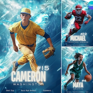 Modelo de pôster esportivo Canva | Para banner esportivo sênior, fundo de cartão de beisebol, fundo de basquete, futebol, foto de futebol, softball