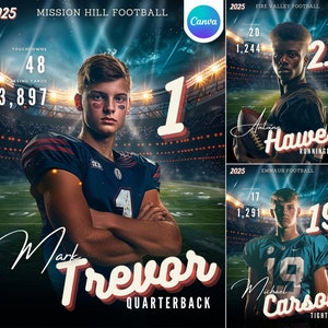 Cartaz de futebol Canva Template Backdrop | Plano de fundo para pôster esportivo sênior, banners sênior, cartão de futebol personalizado | Alternativa ao Photoshop