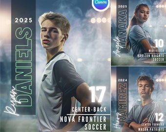 Voetbalposter & banner Canva-sjabloon | Bewerkbare digitale voetbalachtergrond voor sportposterachtergronden, geheugenpartners, middelbare school senior