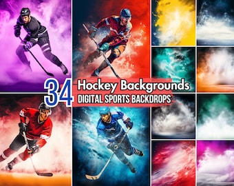 34 arrière-plans de hockey pour la photographie sportive | Toile de fond numérique PNG | Thème de la patinoire de hockey sur glace avec superpositions de brouillard de fumée | Affiches et modifications seniors