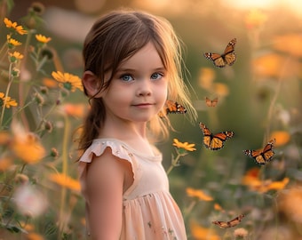 Butterfly & Wildflower Meadow Photo Background | Summer Floral Field Backdrop For Composite Images | Creative Fine Art Photoshop Background