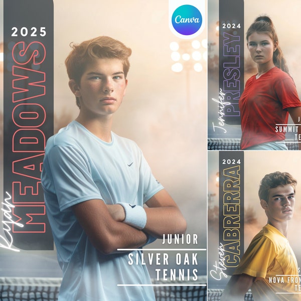 Tennis Poster Canva Template | Senior Sports Poster, Senior Banner, Custom Tennis Backdrop For Portraits | Photoshop Template Alternative