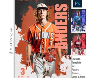 Baseball Photoshop Template | Custom Sports Poster, Senior Night Banner, Memory Mate Gift, & Baseball Player Card | Baseball Team Background
