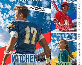 All-Sports Poster & Banner Canva Template | Custom Poster, Senior Banner, Football Background, Baseball Backdrop, Softball, Soccer Backdrop
