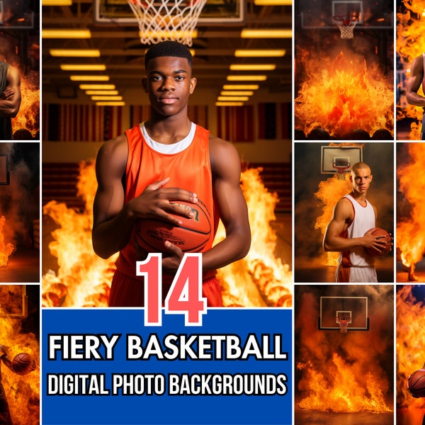 14 Fiery Basketball Backgrounds for Sports Photoshoots | Digital Portrait Backdrops, Smokey Fire Design | Pro & Senior Basketball Photos PNG