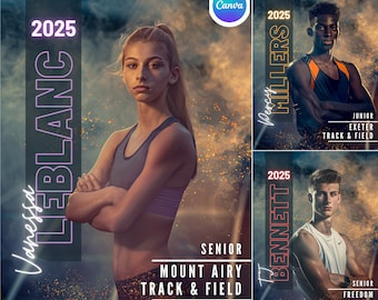 Track en Field Canva-sjabloon | Trackachtergrond voor seniorensportposter, aangepaste banner, Memory Mate, fotografie | Niet-Photoshop-sjabloon