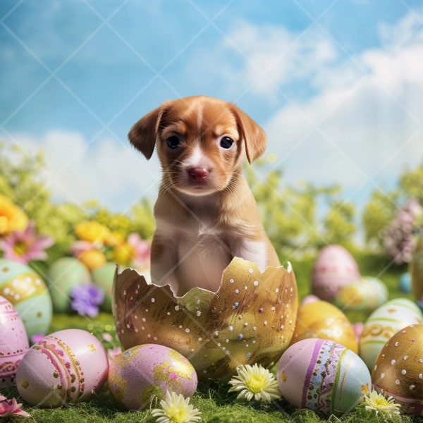 Easter Egg Digital Backdrop | Composite Image for Newborn Easter, Pet Portraits, & Custom Photography | Holiday Background Plus Overlay PNG