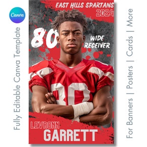 Modèle Canva pour bannière senior et affiche de sport | Informations sportives numériques pour le basketball, le baseball, le football, le soccer| Photoshop n'est pas nécessaire