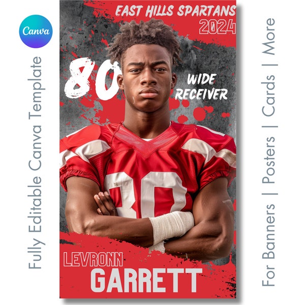 Canva Template For Senior Banner & Sports Poster | Digital Sports Background For Basketball, Baseball, Football, Soccer| No Photoshop Needed