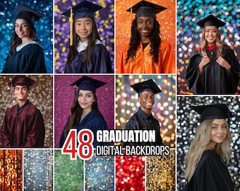 48 Graduation Photo Digital Backdrops | For Grad Poster Background, Senior Photography, Memory Mates, Glitter Backdrop, Bokeh Background