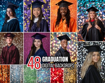 48 Graduation Photo Digital Backdrops | For Grad Poster Background, Senior Photography, Memory Mates, Glitter Backdrop, Bokeh Background