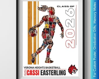 Plantilla de collage de fotos de baloncesto femenino / Editable en Canva / Póster imprimible para la noche de graduación, regalo de graduación, recuerdo, foto personalizada