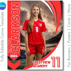 Canva Template For Soccer | Digital Background for Senior Sports Poster, High School Memory Mates, Senior Banner | Non-Photoshop Template