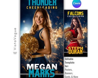 Cheer Team Banner Template | Editable in Canva | Dance Poster, Senior Poster, Digital Backdrop, Glitter Background, Sports Banner
