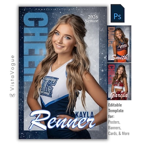 Cheer & Dance Photoshop Template | Sports Posters, Cheerleader Banners, Memory Mates, Senior Night Posters, Dance Team Graduation Gift | PSD