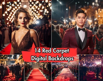 14 Red Carpet Photography Backdrops: Hollywood Theme Digital Photo Background for Portrait Photoshoots & Red Carpet Event Theme Photography
